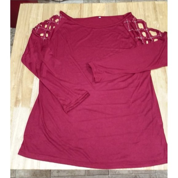 Maroon Sparkly Caged Shoulder Tee - Picture 6 of 6